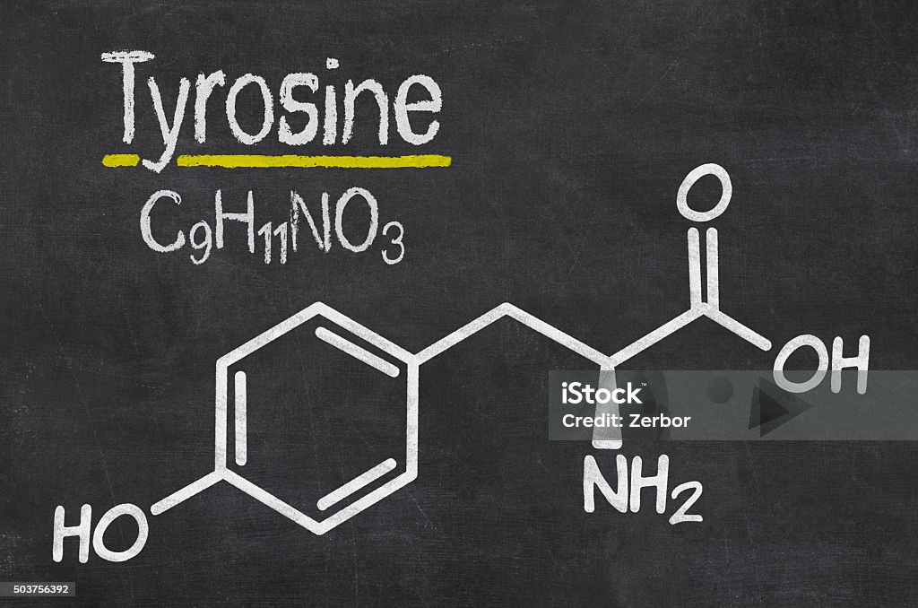 Blackboard with the chemical formula of Thyrosine Tyrosine Stock Photo
