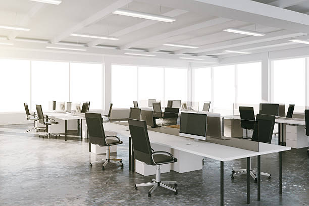 istock Open space loft office with furniture and big windows 503756792