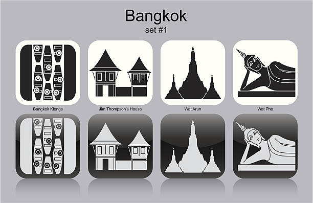 illustrazioni stock, clip art, cartoni animati e icone di tendenza di icone di bangkok - reclining buddha