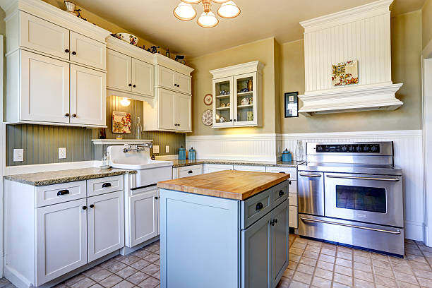 istock Kitchen interior in old house with island 503757307