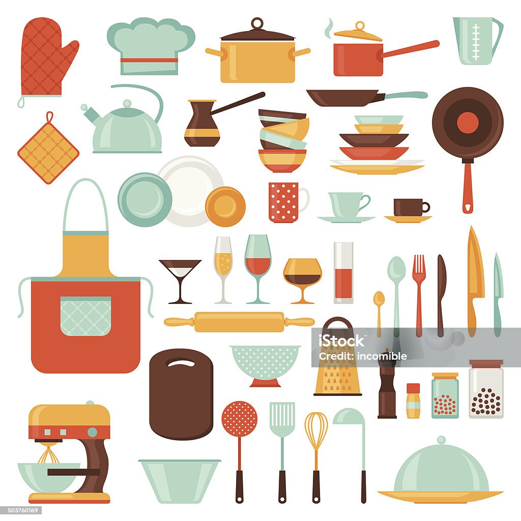 Kitchen and restaurant icon set of utensils. Crockery stock vector