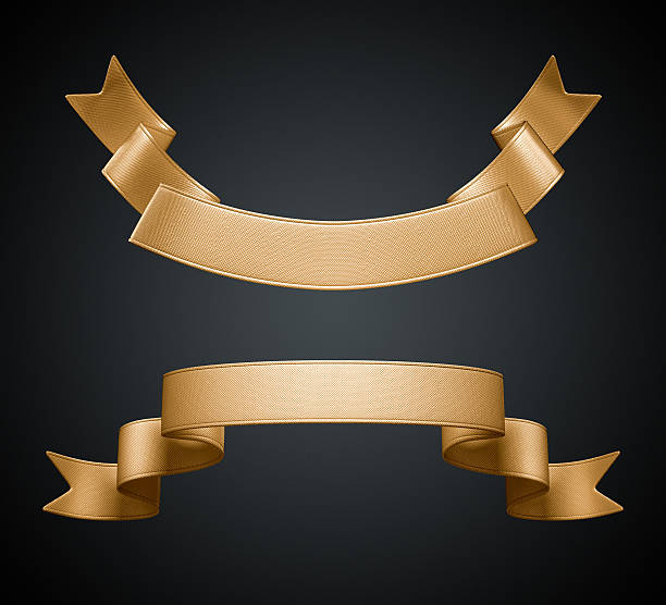istock 3d golden silver metallic ribbon tag Isolated on black background, 503760181