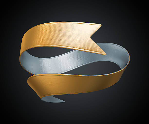 istock 3d golden silver metallic ribbon tag Isolated on black background, 503760183