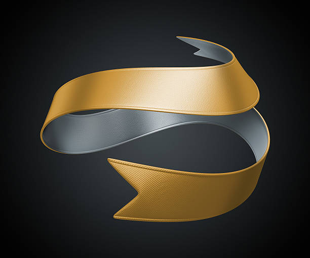 istock 3d golden silver metallic ribbon tag Isolated on black background, 503760185