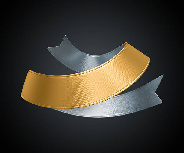 istock 3d golden silver metallic ribbon tag Isolated on black background, 503760187