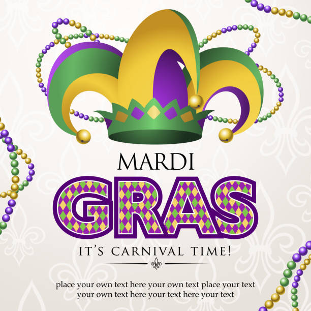 ilustraciones, imágenes clip art, dibujos animados e iconos de stock de mardi gras carnaval gorro de bufón - fleurdelis