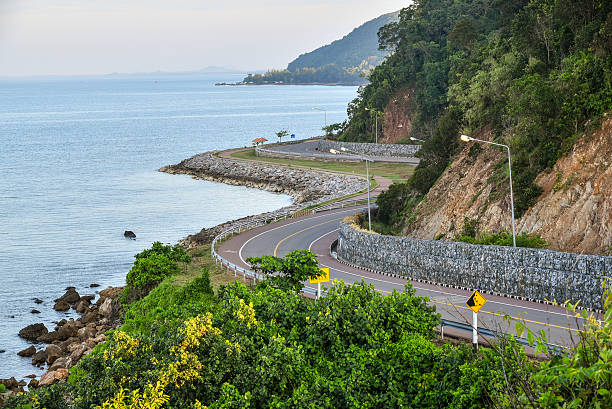 The road beside the sea  (Chalerm Burapa Chollathit Road) stock photo