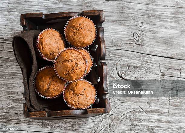 Oatmeal And Banana Muffins In Vintage Tray Stock Photo - Download Image Now - Muffin, Walnut, Banana