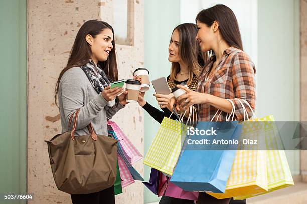 Rich Girls Hanging Out At A Shopping Mall Stock Photo - Download Image Now - 20-29 Years, Adult, Adults Only
