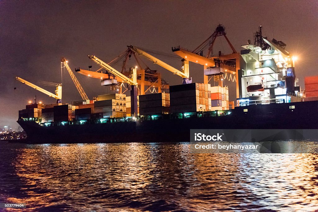 Container Night Container Terminal At Night Stock Photo - Download Image Now - Blurred ...