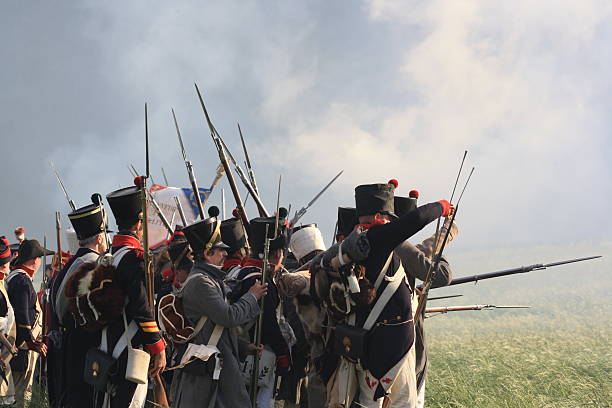 Waterloo, Belgium - June 18,2011: Senior soldiers at the historical Battle of Waterloo in Belgium.