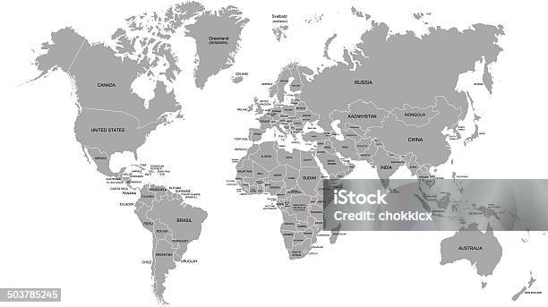 World Map In Gray With Each Country Names Stock Illustration - Download Image Now - World Map, Country - Geographic Area, Vector