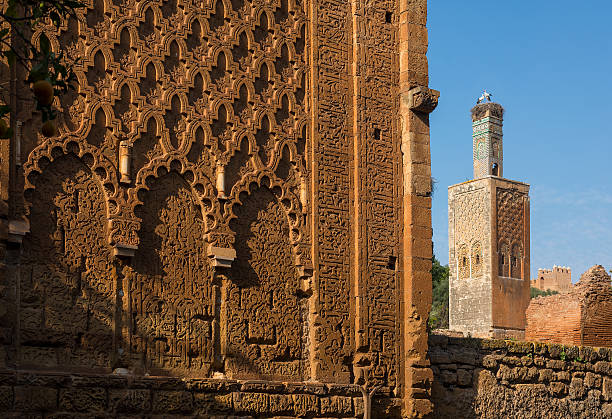 Mosque and minaret ruined of Chellah necropolis. Rabat. Morocco. Remains of the Islamic complex of Chellah..Mosque and minaret ruined. Chellah or Sala Colonia is the necropolis of Rabat. Morocco. North Africa. sala colonia stock pictures, royalty-free photos & images