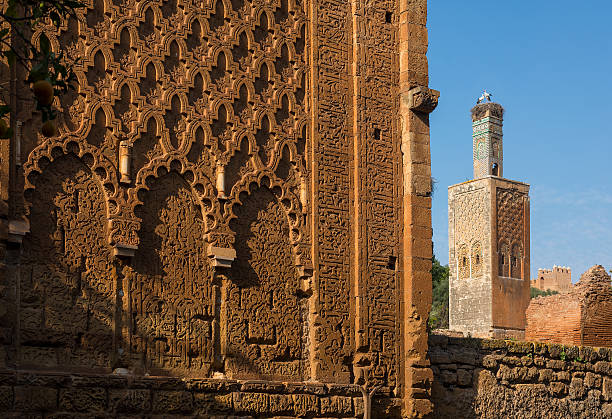 mesquita e o minarete de ancara cabana de necrópole chellah necrópole. rabat. marrocos. - salé city imagens e fotografias de stock