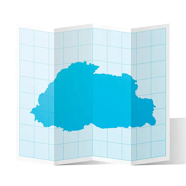 Vector illustration of Bhutan Map folded, isolated on white Background