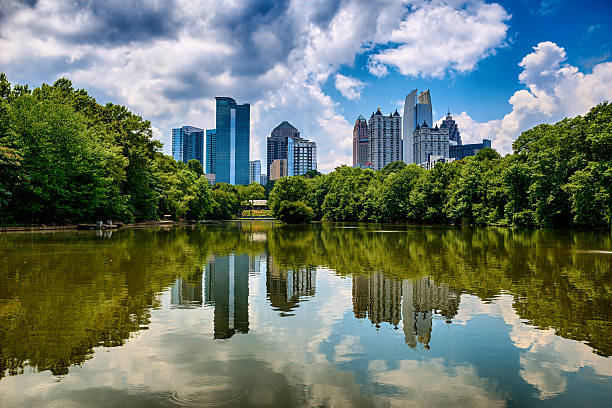 Skyline of downtown Atlanta  from Piedmont Park stock photo