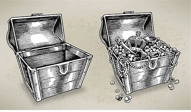 Vector illustration of Treasure Chest - Empty and Full