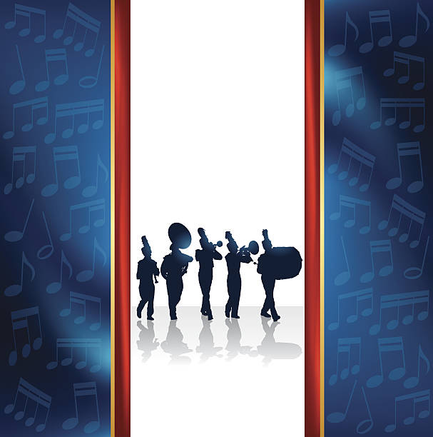 Marching Band Background Tight graphic silhouette background illustration of a Marching Band. Scale to any size. Check out my "Marching Band Vector" light box for more. marching band silhouette stock illustrations