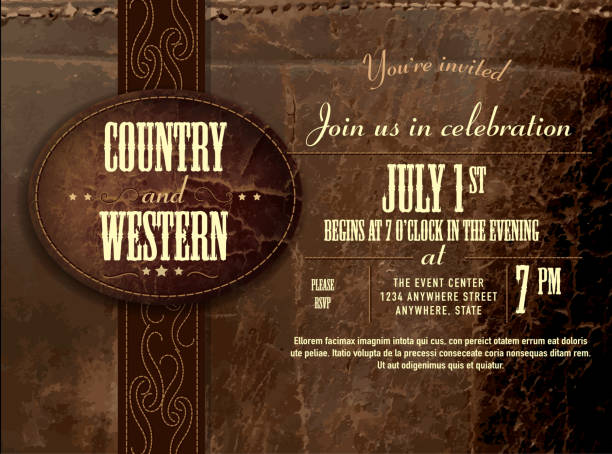 ilustrações, clipart, desenhos animados e ícones de counry horizontal em couro e ocidental modelo de design de convite - old west texture