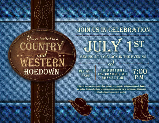 ilustrações, clipart, desenhos animados e ícones de horizontal country e western hoedown design de convite - cowboy cowboy hat hat summer