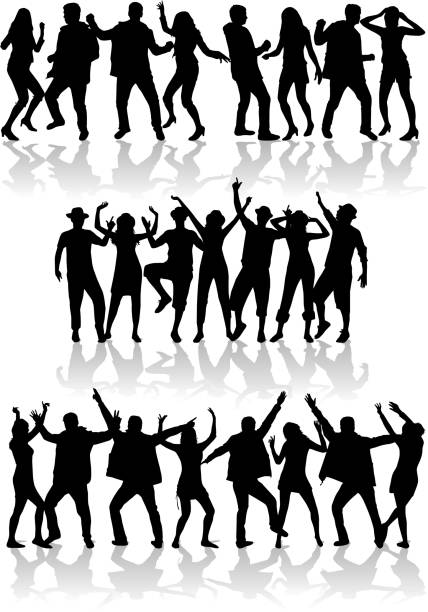 ilustraciones, imágenes clip art, dibujos animados e iconos de stock de siluetas de baile - headphones party little boys dancing