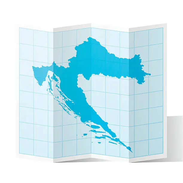 Vector illustration of Croatia Map folded, isolated on white Background