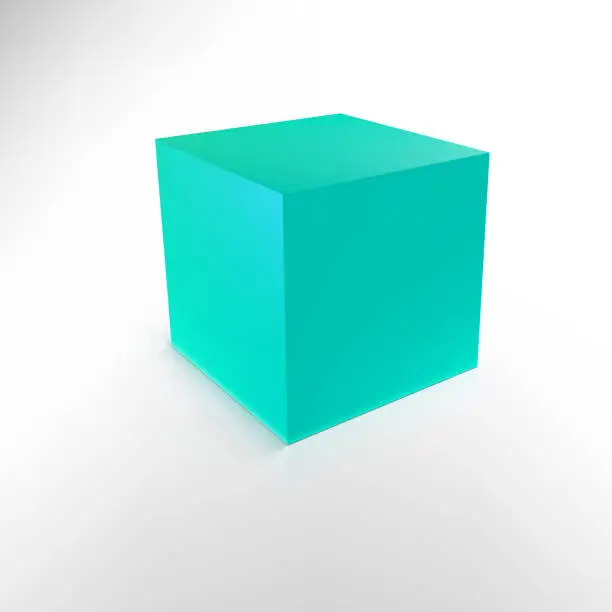 Vector illustration of Blue cube with shadow and reflection isolated on white.