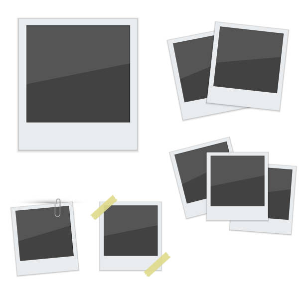 ilustrações de stock, clip art, desenhos animados e ícones de conjunto de molduras de foto polaroid em fundo branco - instant camera instant print transfer frame photograph