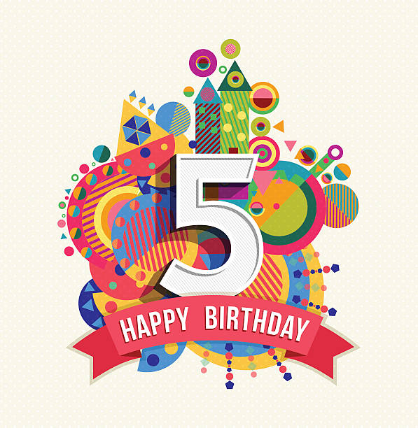 Happy Birthday 5 Year Greeting Card Poster Color Stock