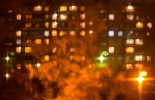 beautiful city blurring lights abstract square bokeh background in evening, closeup