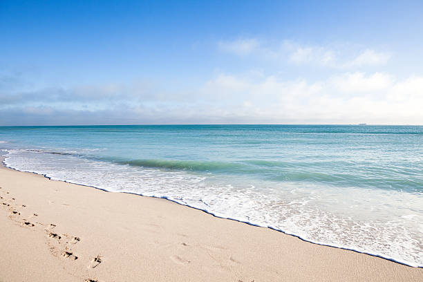 miami beach, florida - footprint sand sea beach stock-fotos und bilder