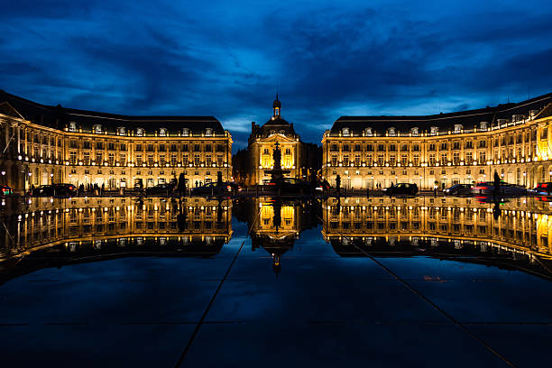 Bordeaux,France – September 29,2022: The Water Mirror in Bordeaux is the world's largest reflecting pool, covering 3,450 square metres