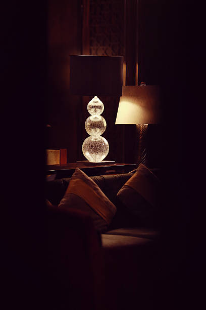 hotel living room lamps at night 