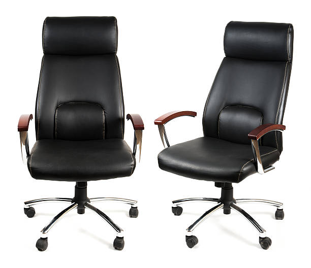 istock Black leather office chair isolated on whit 503801641