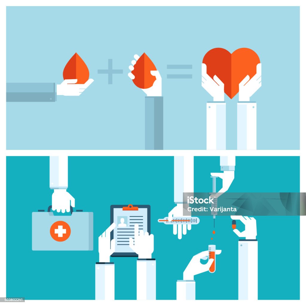 Set od con designconcepts de transfusiones de sangre y de atención médica - arte vectorial de Abstracto libre de derechos