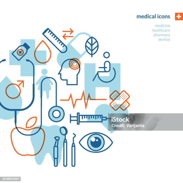 Набор Медицинских Значки — стоковая векторная графика и другие изображения на тему Здравоохранение и медицина - Здравоохранение и медицина, Узор, Медицинский осмотр