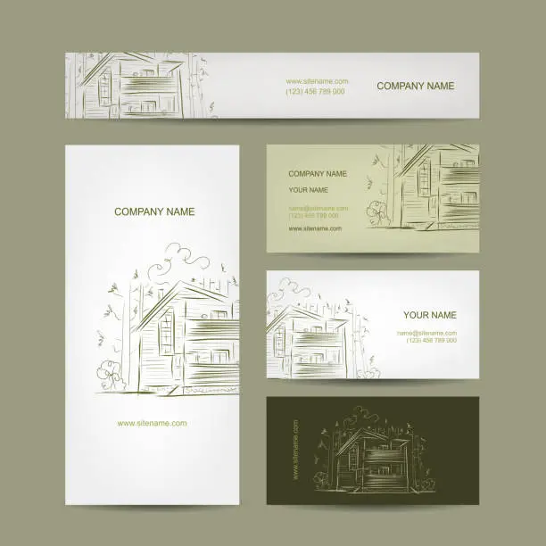 Vector illustration of Set of business cards design with country house