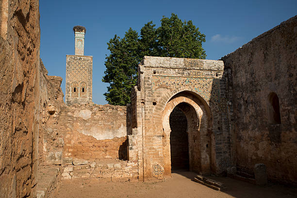 mesquita e o minarete de ancara cabana de necrópole chellah necrópole. rabat. marrocos. - salé city imagens e fotografias de stock