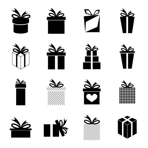 Set of icons Set of icons with a variety of gift box and ribbons. Vector. gift silhouettes stock illustrations