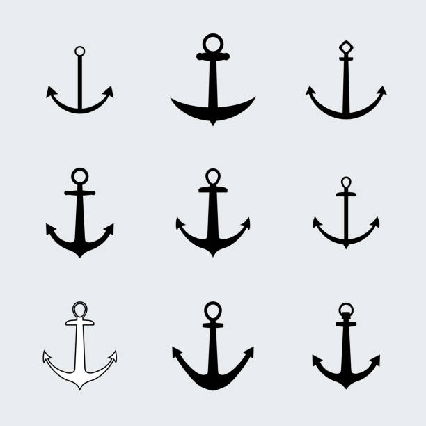 ilustrações de stock, clip art, desenhos animados e ícones de conjunto de ícones de ancoragem em t.  vector. - nautical vessel pattern rope tattoo