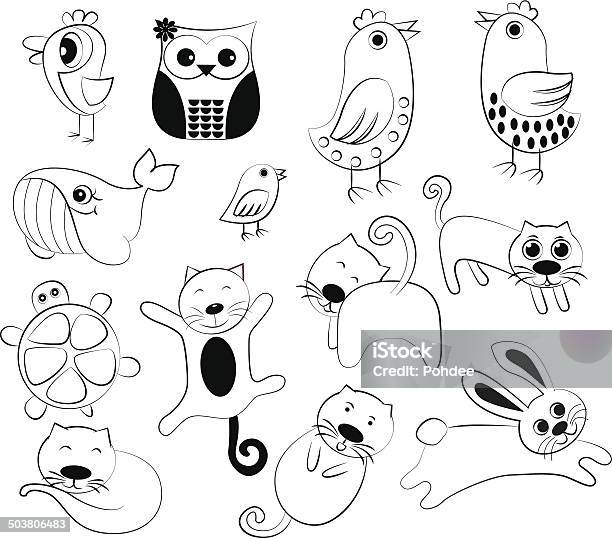Set Of Cartoon Animals Stock Illustration - Download Image Now - Animal, Bird, Caricature