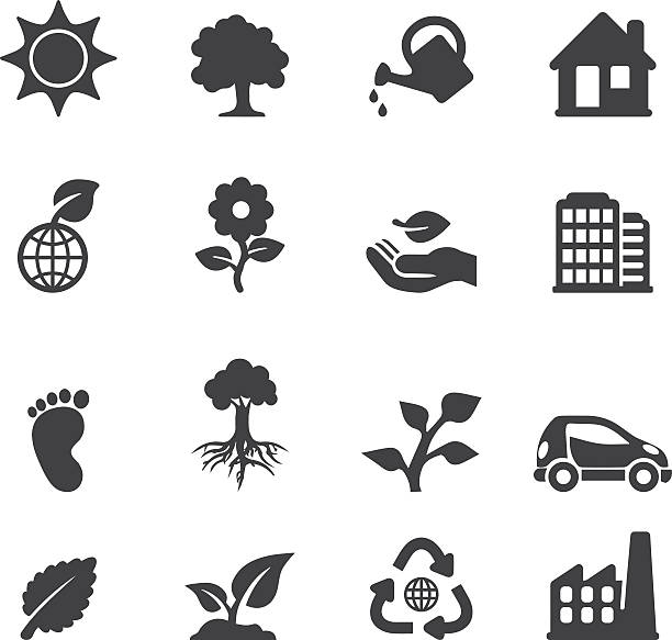 ekologia sylwetka ikony/eps10 - tree root environment symbol stock illustrations