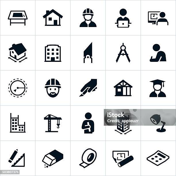 Architecture Icons Stock Illustration - Download Image Now - Icon Symbol, Architect, Construction Industry