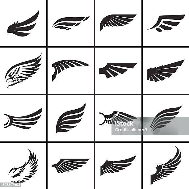 Wings Designelementeset Stock Vektor Art und mehr Bilder von Tierflügel - Tierflügel, Vogel, Engel