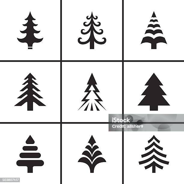 Tanne Baum Icons Set Weihnachten Stock Vektor Art und mehr Bilder von Abstrakt - Abstrakt, Ast - Pflanzenbestandteil, Baum