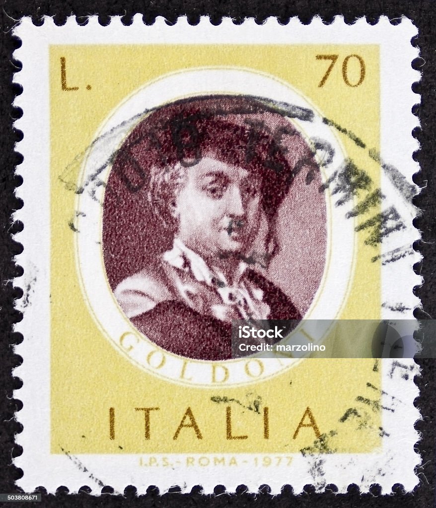 Goldoni postage stamp ITALY  CIRCA 1977: a stamp printed in Italy shows image of Carlo Goldoni (1707 - 1793), famous Italian playwriter. Italy, circa 1977 Adult Stock Photo