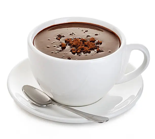 Photo of Hot chocolate close-up isolated on a white background.