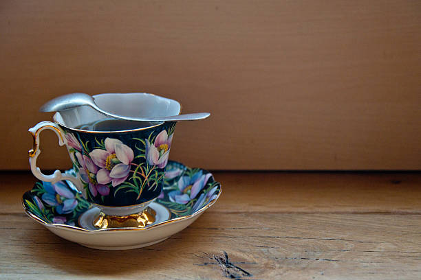 istock Porcelain Cup, Silver Spoon, Wood Table, Copy Space, Coffee, Tea 503810810