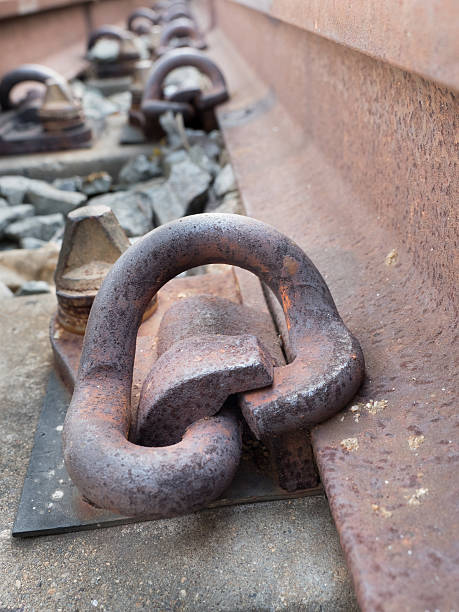 istock Railroad tie and spike close up 503810864