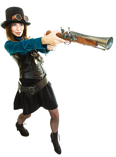 istock Steampunk girl with rifle. 503811682